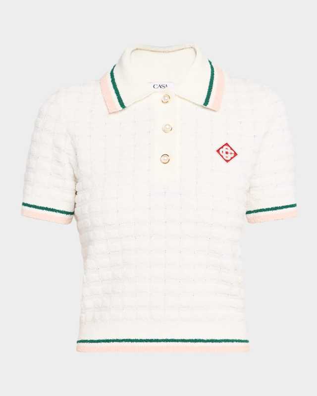 Boucle Short-Sleeve Polo Top